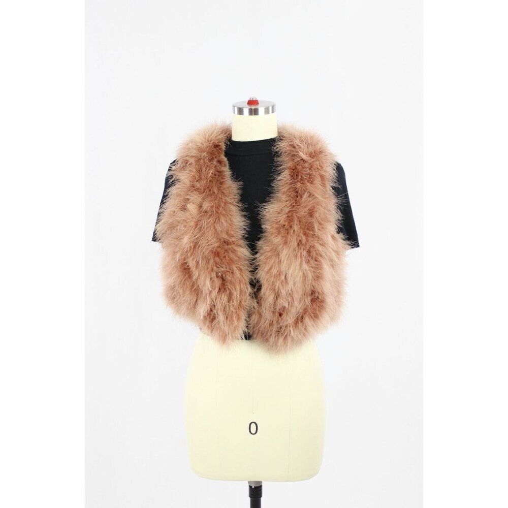 AKUADANI Dusty Pink Ostrich Feather Cropped Vest Shrug, Size S/M